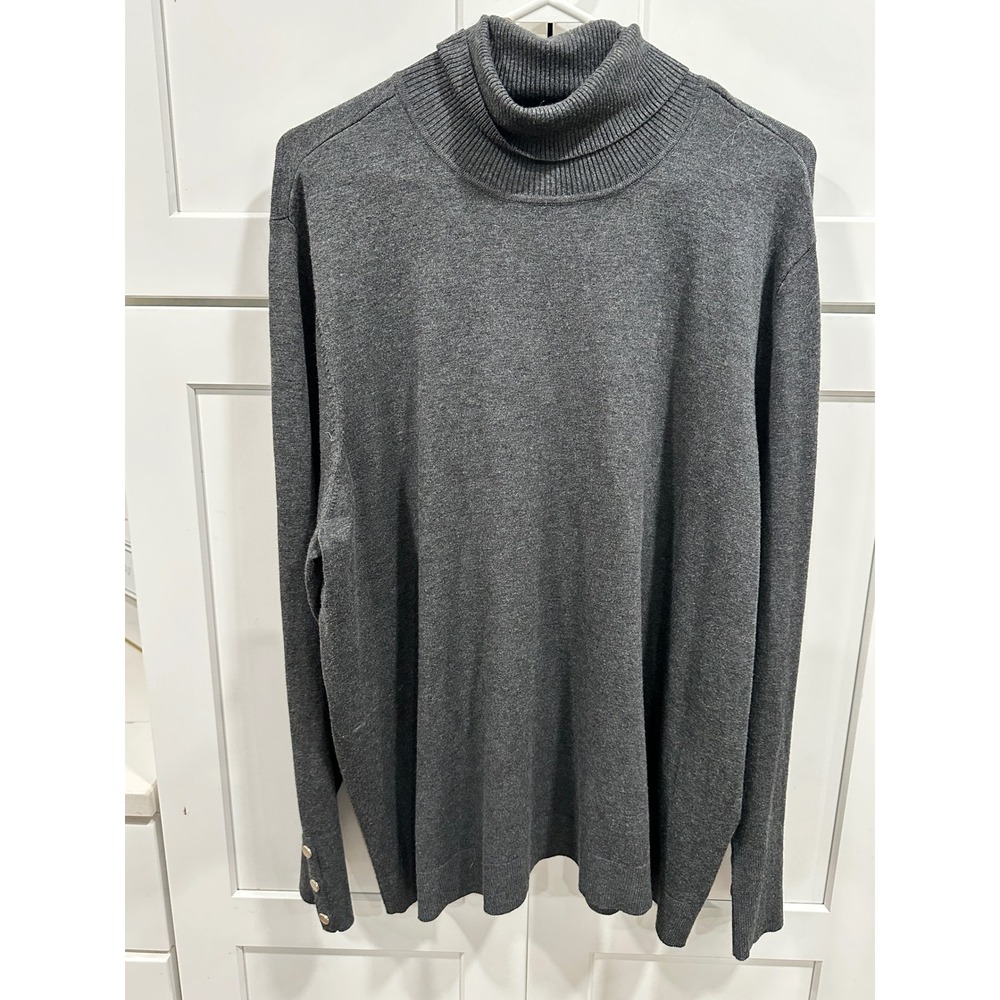 Chico's Gray Turtleneck Sweater Button Cuff Rayon Nylon Knit Size 4‎ XXL